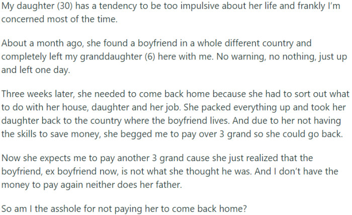 She packed everything up and took her daughter back to the country where the boyfriend lives