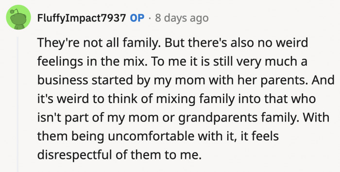 OP says that's not the case at all; simply put, the restaurant belongs to the maternal side of the family, and her dad's new family has no part in it.