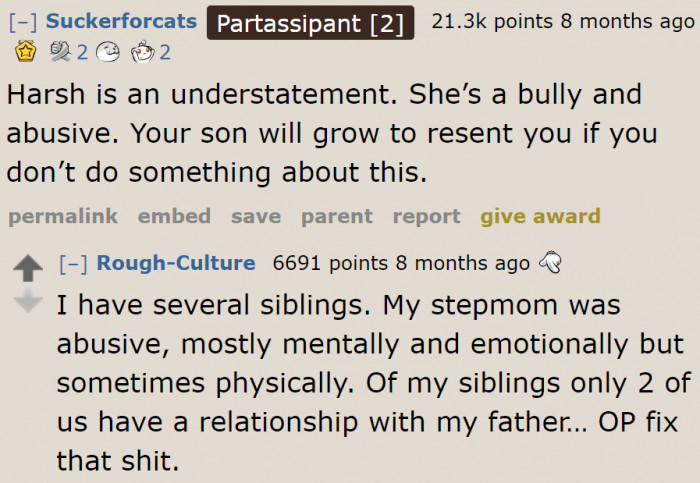 The community thinks that the woman is excessively harsh.