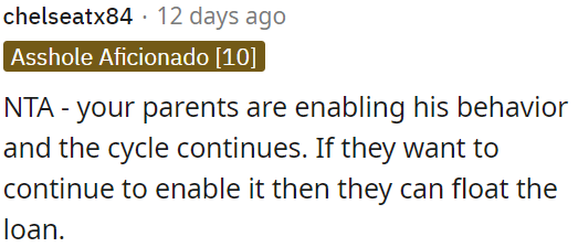 OP's Parents Are Enabling His Behavior.