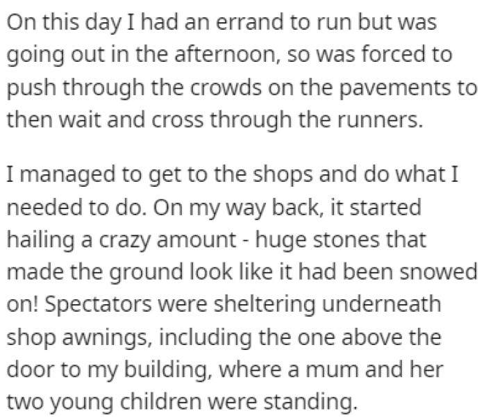 This time, OP had to run an errand during the marathon