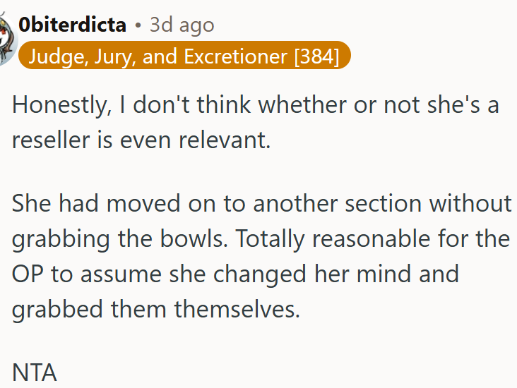 Whether or not she's a reseller is irrelevant.