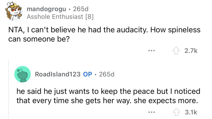The husband is enabling his mother's toxic behavior.