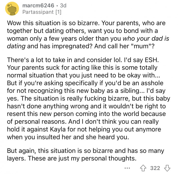 “You'd be an asshole for not recognizing this new baby as a sibling...”