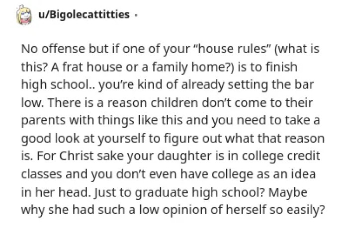 The parent shares personal experience and advises to talk and listen