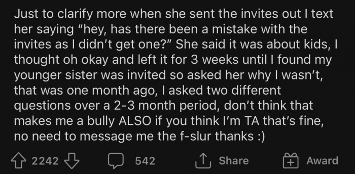 OP asked again after finding out who else was invited to the wedding.