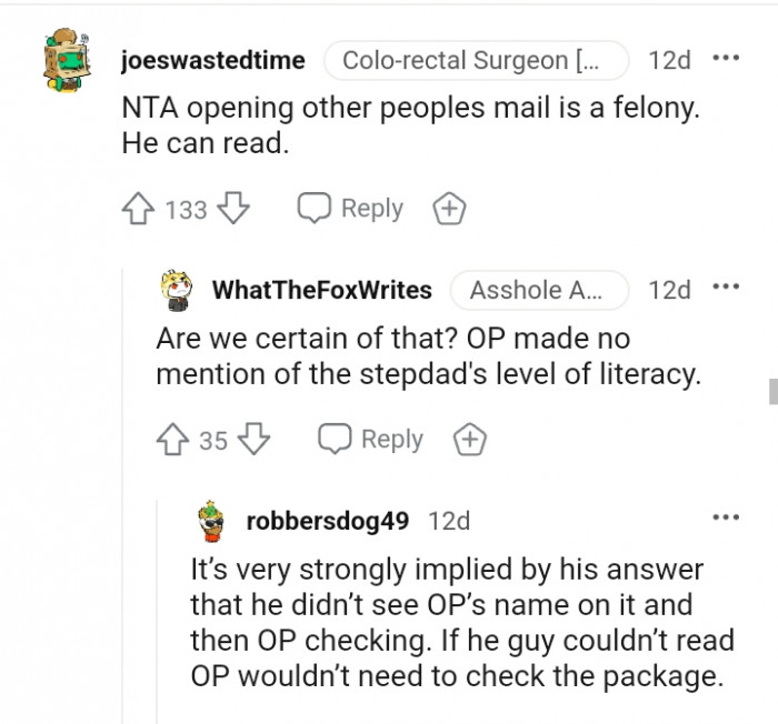 The stepdad's level of literacy