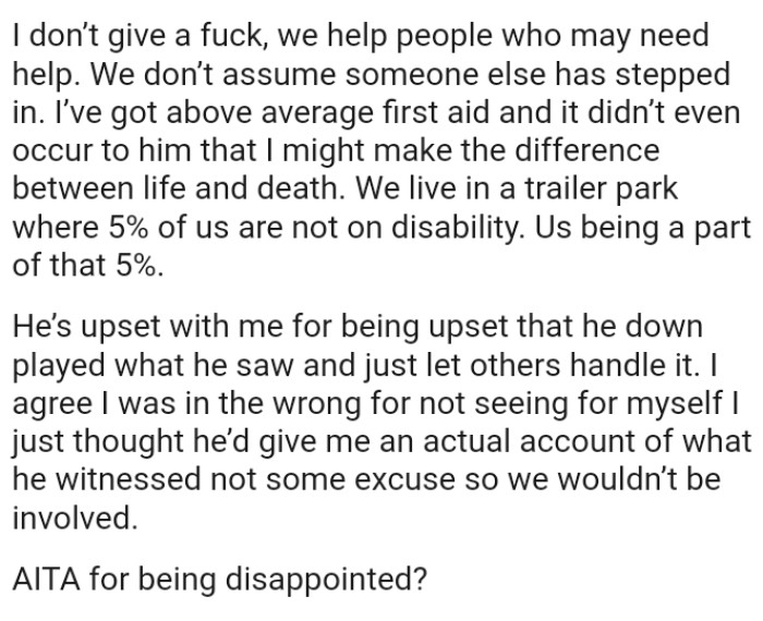 The OP has Above-Average First Aid Skills, and It Didn’t Even Occur to Her Boyfriend That She Might Make the Difference Between Life and Death