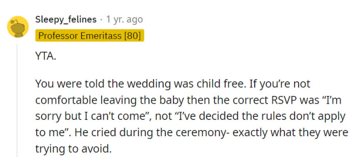 OP's RSVP turned the 