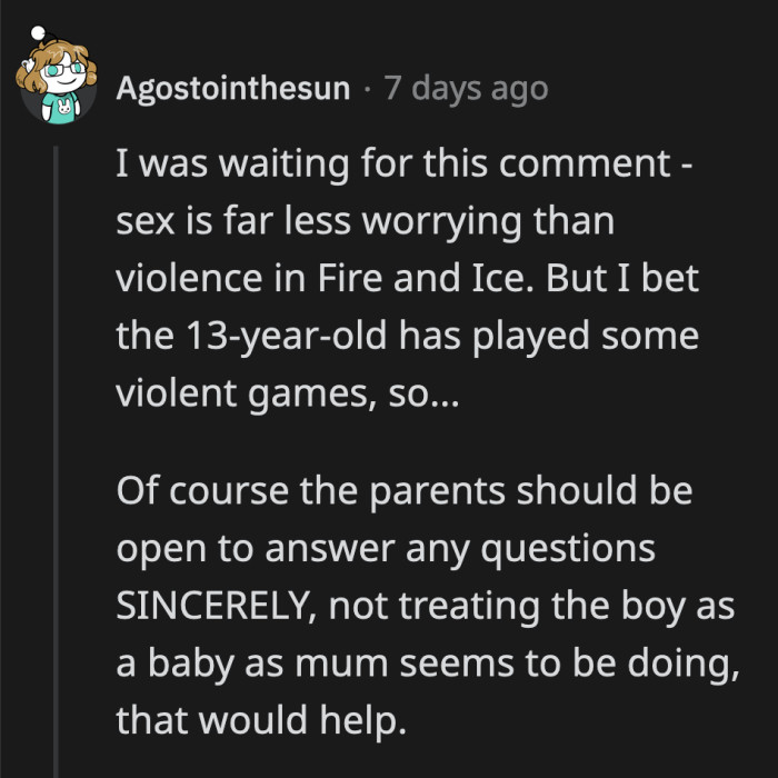 They should absolutely be ready to talk about anything their 13-year-old might find intriguing or confusing in the books. Game of Thrones is not light reading, especially not for a teenager.