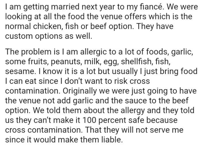 The OP knows it is a lot, but he usually brings food he can eat since he doesn’t want to risk cross-contamination.