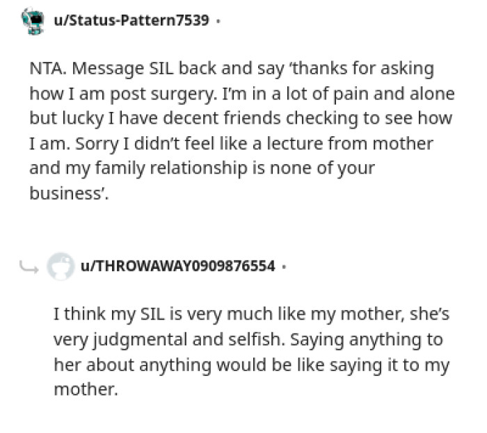 Messaging SIL back and saying thanks for asking how he is post-surgery