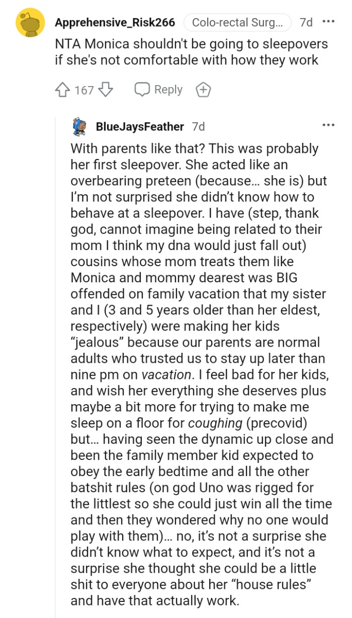 The daughter's friend should not be going for sleepovers then