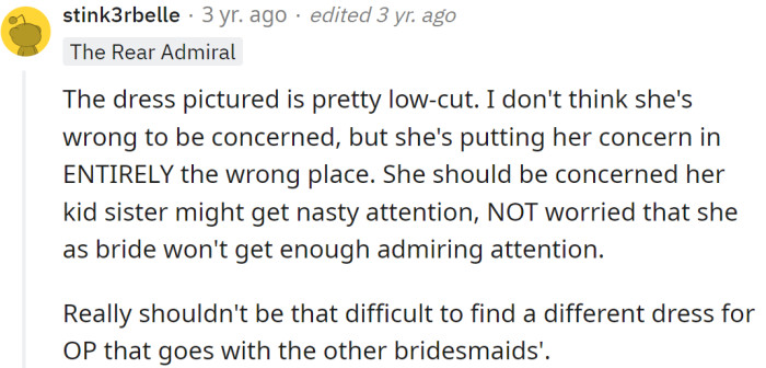 The sister directs her concern in the wrong direction