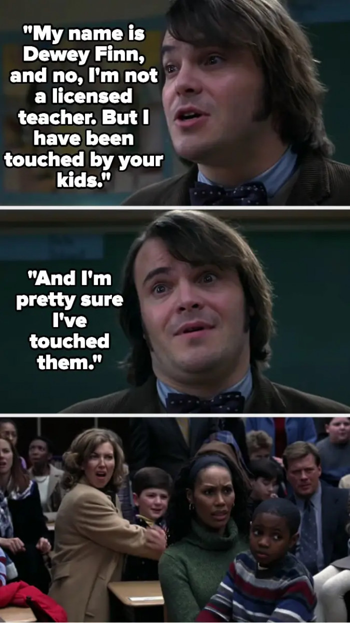 7. When Dewey's Identity Gets Exposed and He Tries to Tell the Parents What He's Been Doing in School of Rock