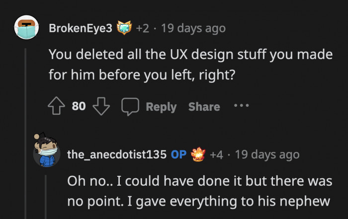 That would have been the cherry on top, but OP took the high road
