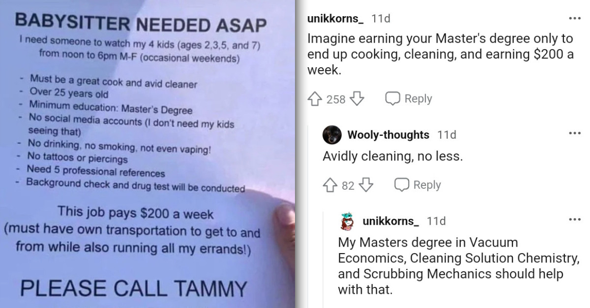 This List Of Unrealistic Babysitter Requirements Is Sure To Leave You With So Many Questions