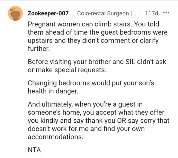 Changing bedrooms would put OP's son in danger