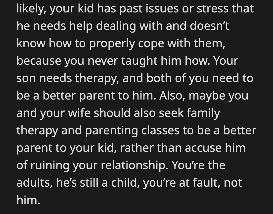 Their son needed help. He didn't need to be blamed for the choices made by the adults in his life.