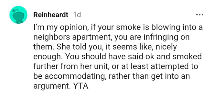 You are infringing if your smoke is blowing into a neighbor's apartment