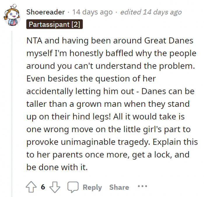 The problem here isn’t only about the kid and the big dog. It’s also about the kid’s parents not seeing this as a problem, so the story continues.