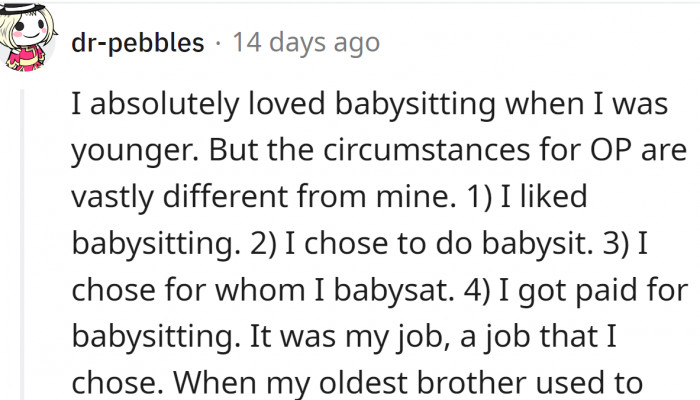 Some people loved babysitting. But it was their choice