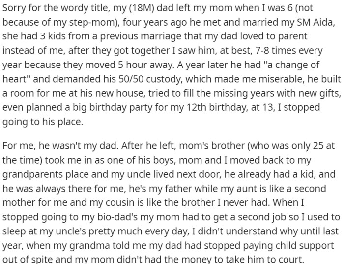 OP's Dad Left When He Was Six. OP Had Limited Contact After His Stepmother Married and Favoring Her Children