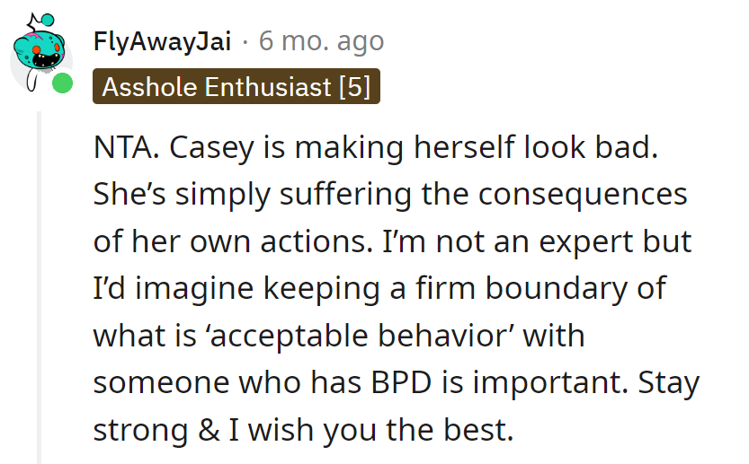 Casey's drama, Casey's consequences. Boundaries are the real stars here.
