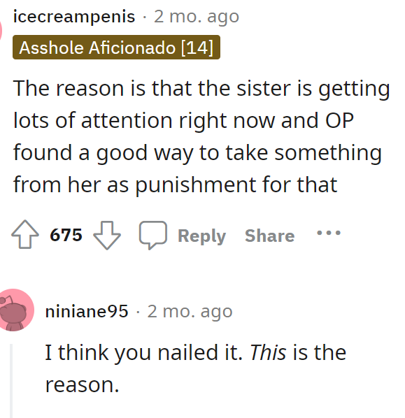 Maybe OP is just jealous of the attention her sister is getting.