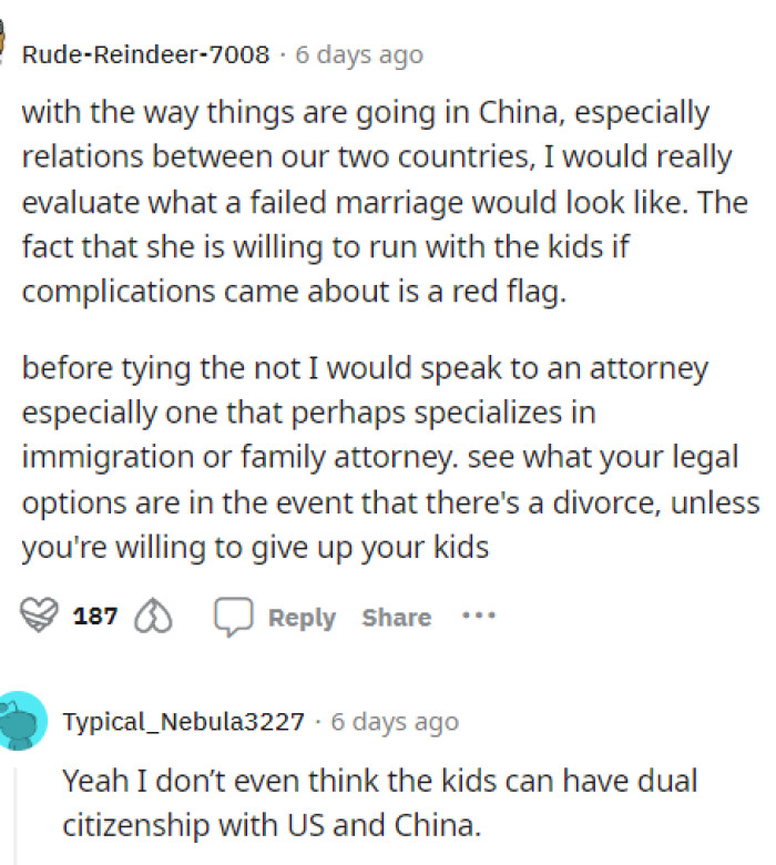 This is definitely a red flag, even considering the fact that she'll be happier over there because she'd be leaving her baby's father in another country.