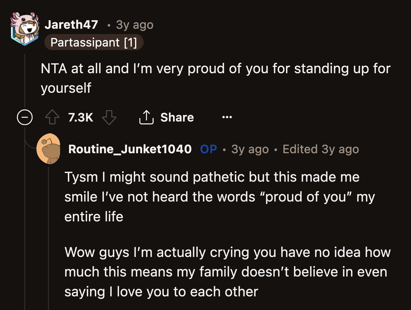 The floodgates opened when kind commenters told OP how proud they were of her for standing up for herself.