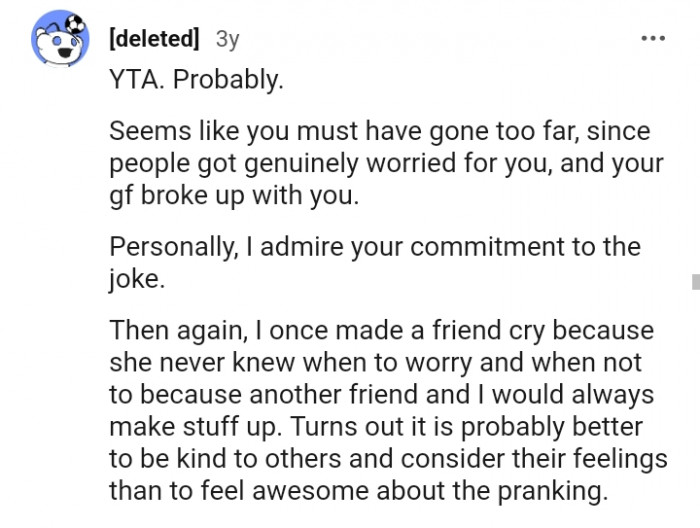 This Redditor admires the OP's commitment to the joke