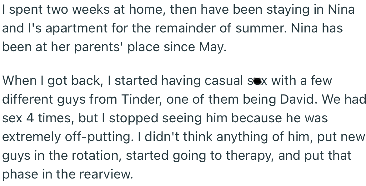 OP Started Having Casual Sex with a Few Guys from Tinder, One of Whom Was a Guy Named David