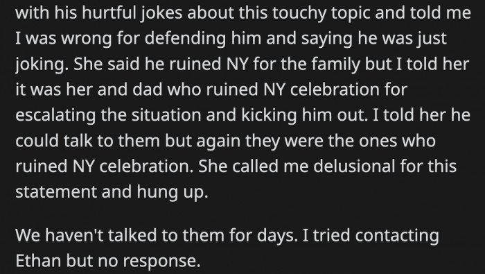 OP's parents pushed for her husband to leave and explained to her why