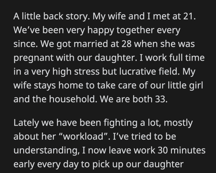 OP saw his wife averaged around two hours of actual household work per day