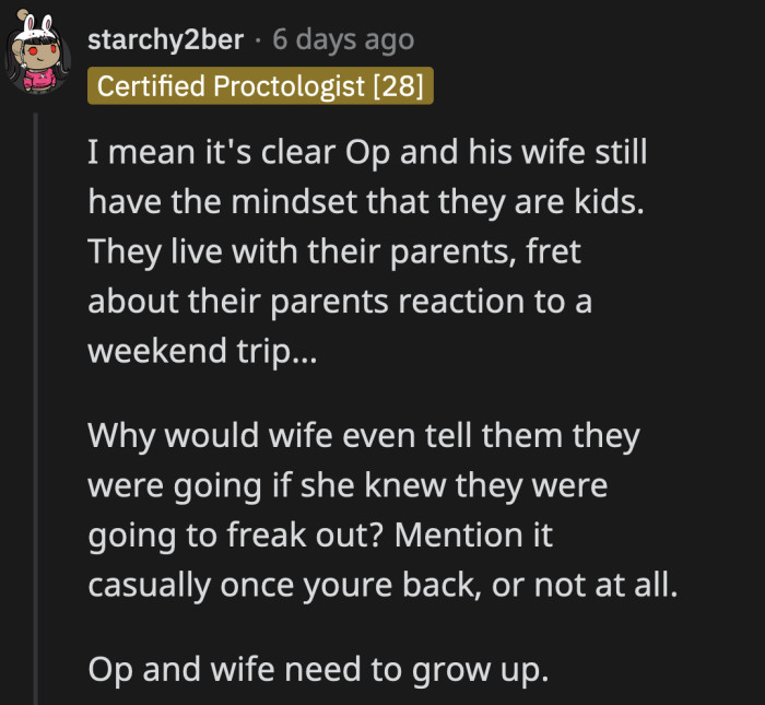 Part of those boundaries would be letting them know that as adults, they can make their own decisions