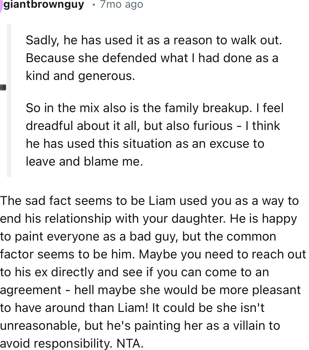 “It could be she isn't unreasonable, but he's painting her as a villain to avoid responsibility.”