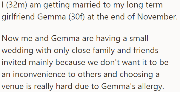 The OP and His Girlfriend Are Going to Have a Small Wedding with Their Closest Family and Friends