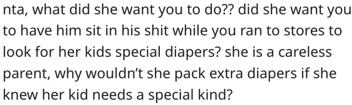 6. It makes no sense that she didn't pack extra diapers.