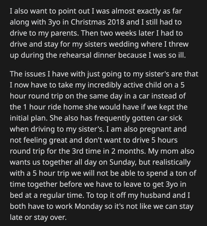 OP and her husband also need to work the day after the celebration. They can't stay late or overnight if they want to go to work.
