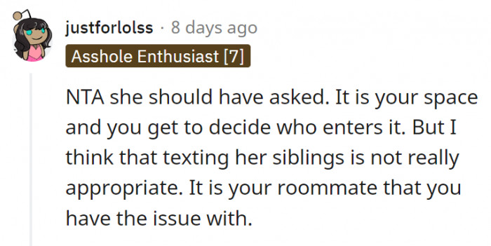 10. Only OP should have been able to decide who enters her space