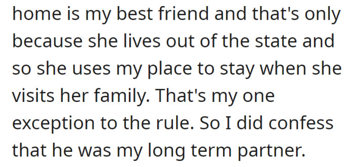 She then revealed to her mother that he is her long-term partner.