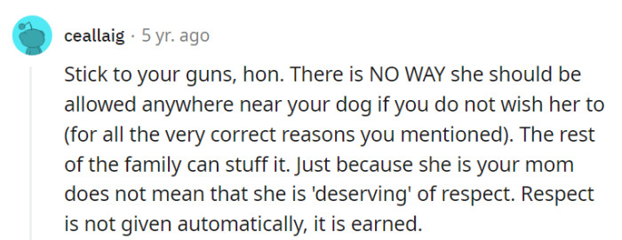 Boundaries are non-negotiable, even for moms. Respect is earned, not inherited!