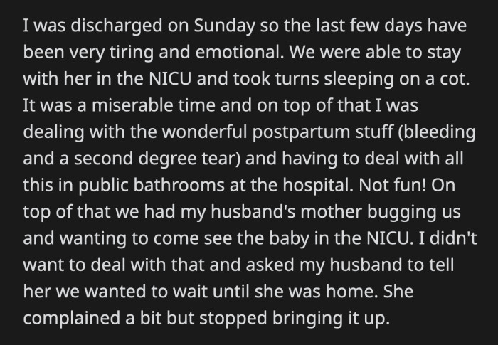 Finally, OP and her baby are home. They are still trying to make things work and deal with the changes.