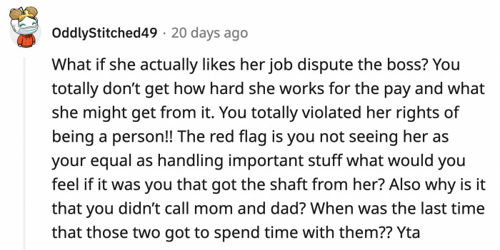 Someone asked why OP didn't call his parents for help if he knew his wife couldn't handle taking care of their kids