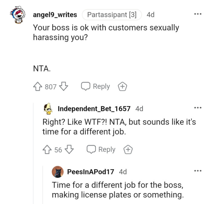 How can someone be okay with people sexually harassing her workers?