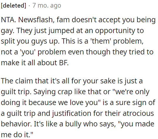 Their claims of doing it for OP's benefit are just guilt trips and excuses for their unacceptable actions.