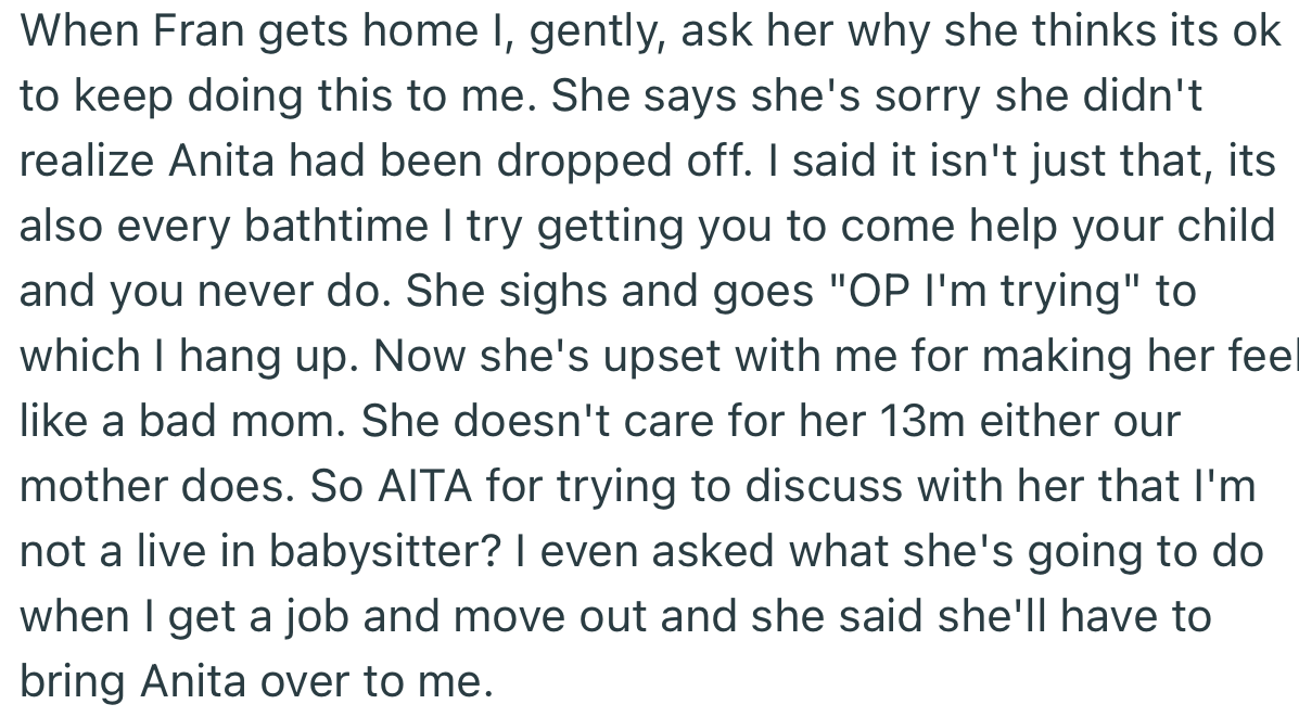 OP confronted her sister about her negligent behavior, but it escalated into something else