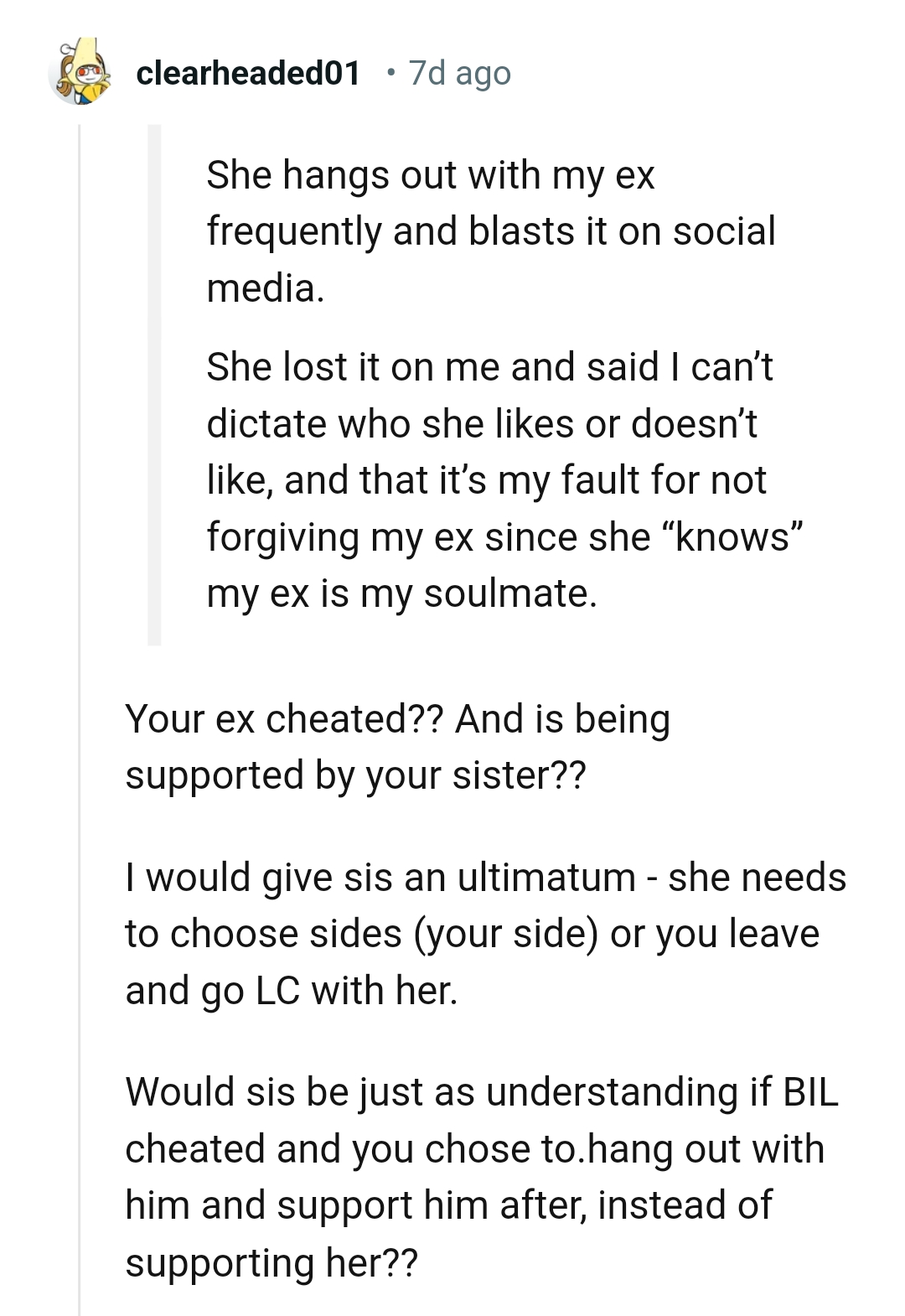 This Redditor would give such a person an ultimatum