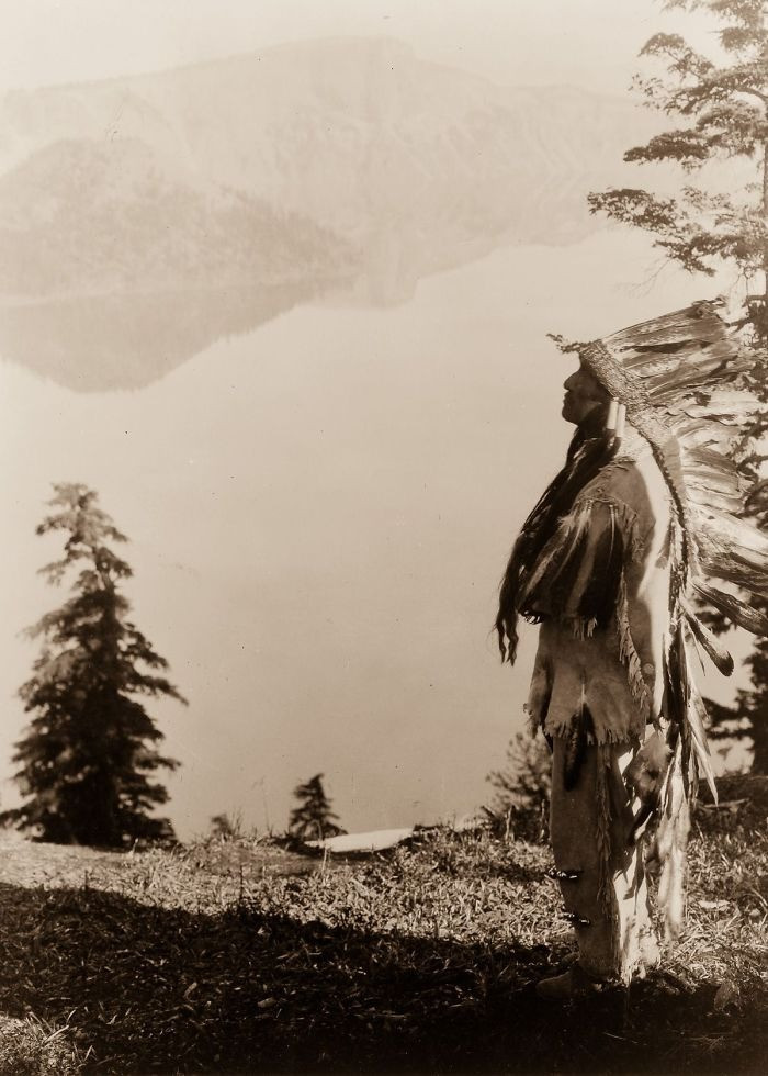 A Klamath Chief Stands on a Hill Above Crater Lake, Oregon, 1923